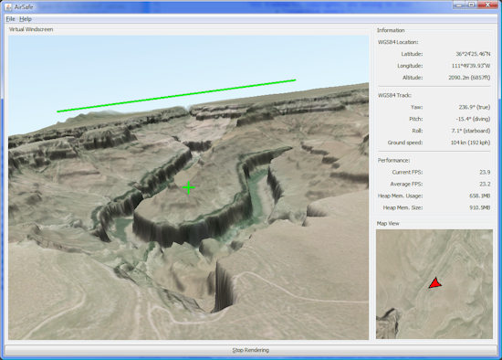 Screenshot of my project rendering a virtual view of the Grand Canyon